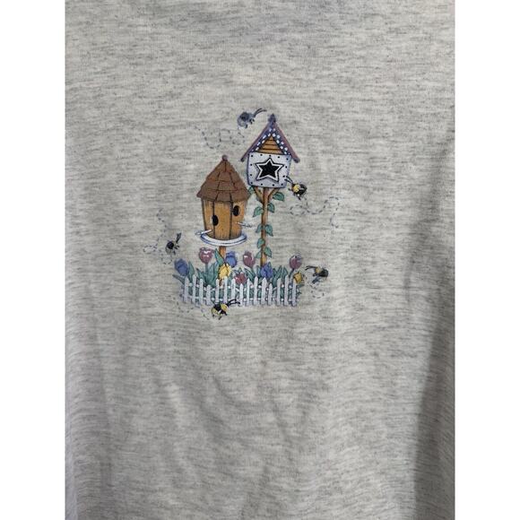 Vintage Morning Sun Grandma Cottage Bee Birdhouses Floral T Shirt Large Gray‎ - Picture 4 of 5